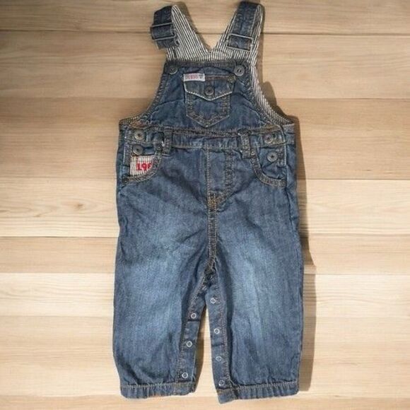 Vintage 1981s Guess Blue Denim Embroidered Overalls Baby Size 12M - Picture 1 of 15